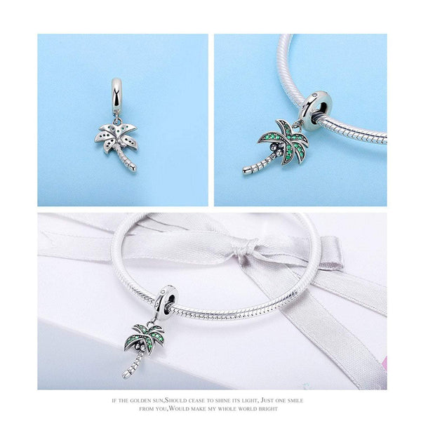 925 Sterling Silver Coconut Tree Charm Bead for Bracelet Pendant