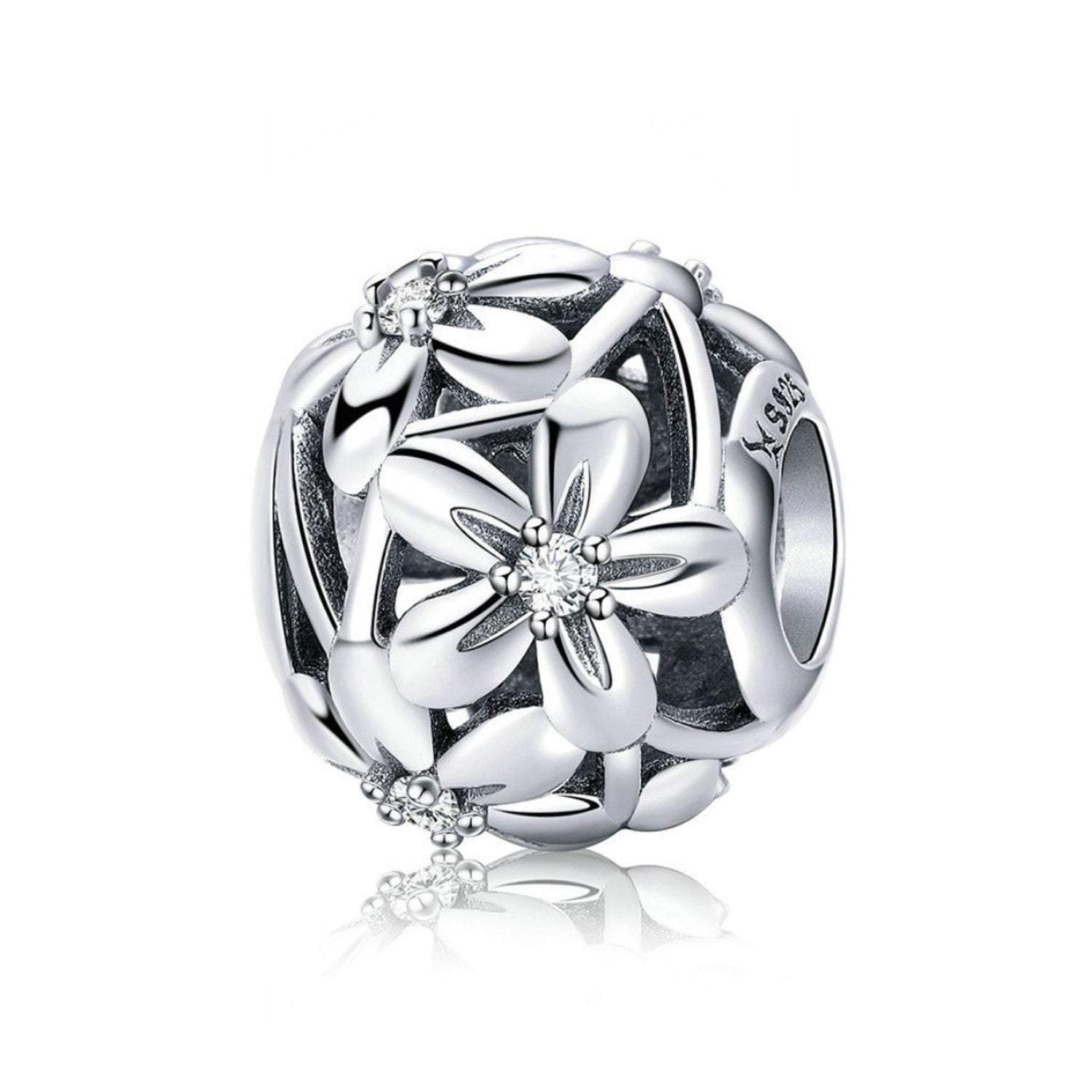 925 Sterling Silver White Flower Charm Bead Fits Pandora Charm Bracelet Pendant