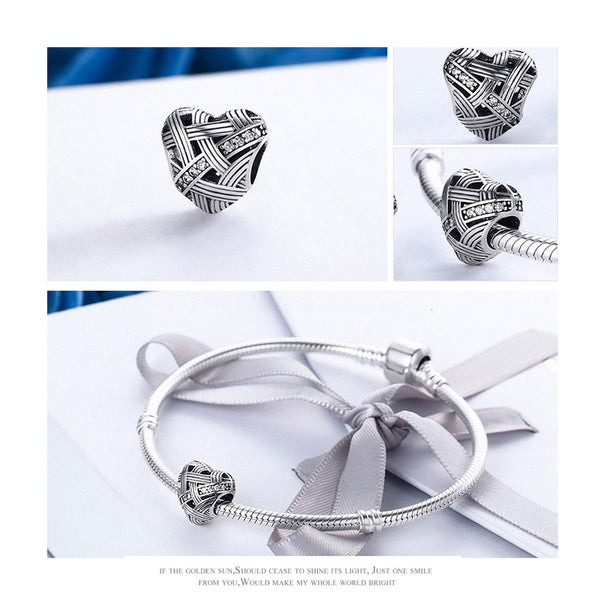 925 Sterling Silver Heart Charm Bead for Bracelet Pendant