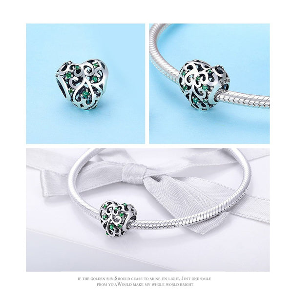 925 Sterling Silver Heart Charm Bead for Bracelet Pendant