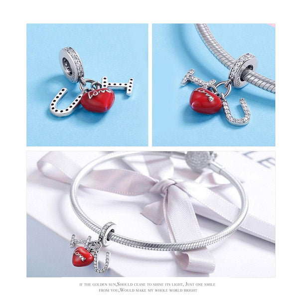 925 Sterling Silver I Love You Charm Bead for Bracelet Pendant