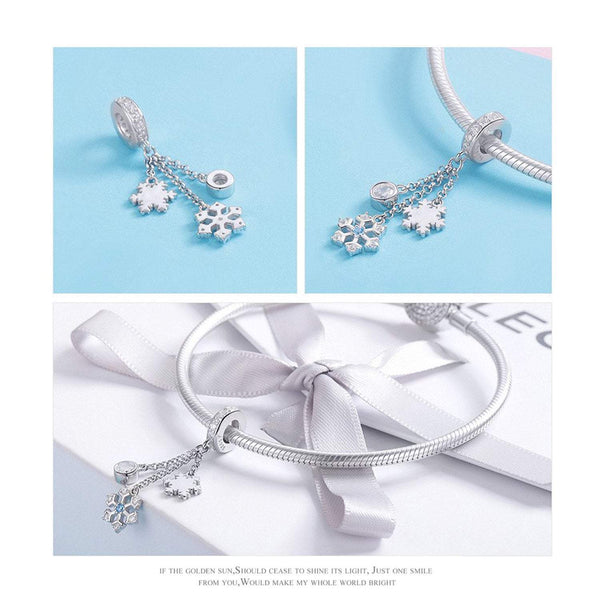 925 Sterling Silver Snowflake Charm Bead for Bracelet Pendant