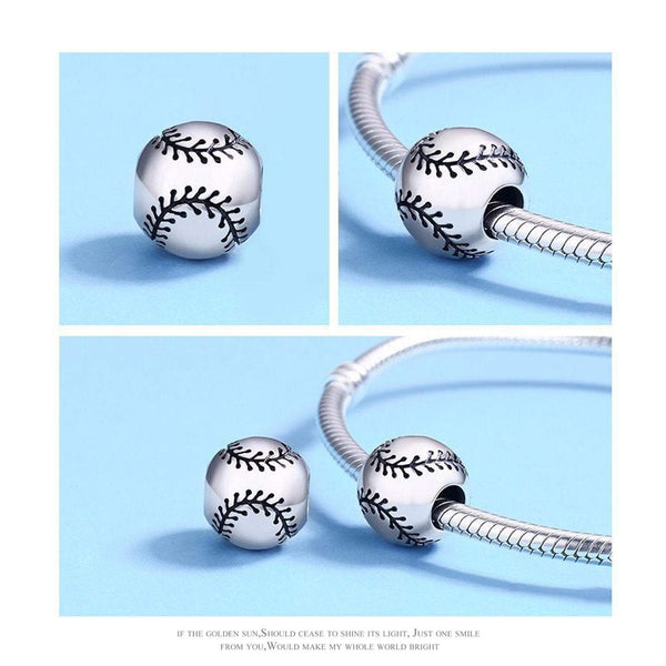 925 Sterling Silver Baseball Charm Bead for Bracelet Pendant