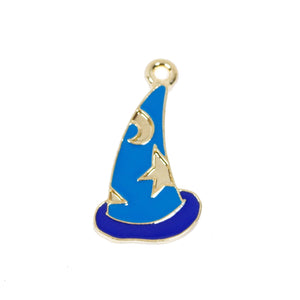 5 Pcs Blue Magic Hat Enamel Charm Gold Plated Pendant