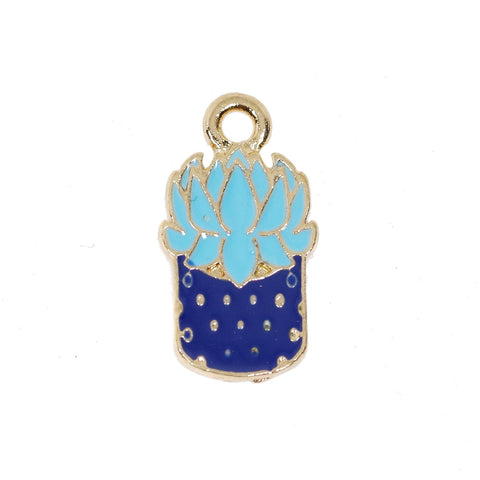 6 Pcs Plant Enamel Charm Gold Plated Pendant