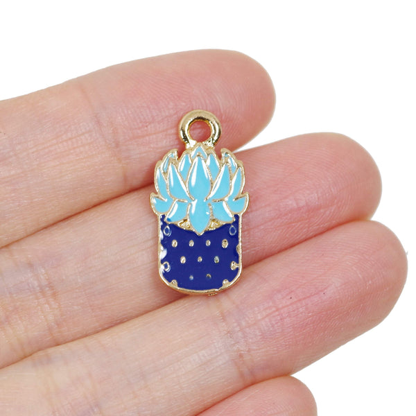 6 Pcs Plant Enamel Charm Gold Plated Pendant