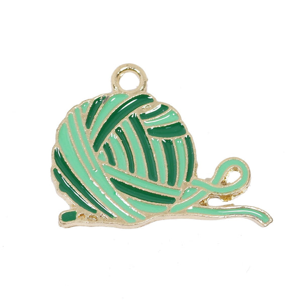 6 Pcs Green Wool Yarn Enamel Charm Gold Plated Pendant