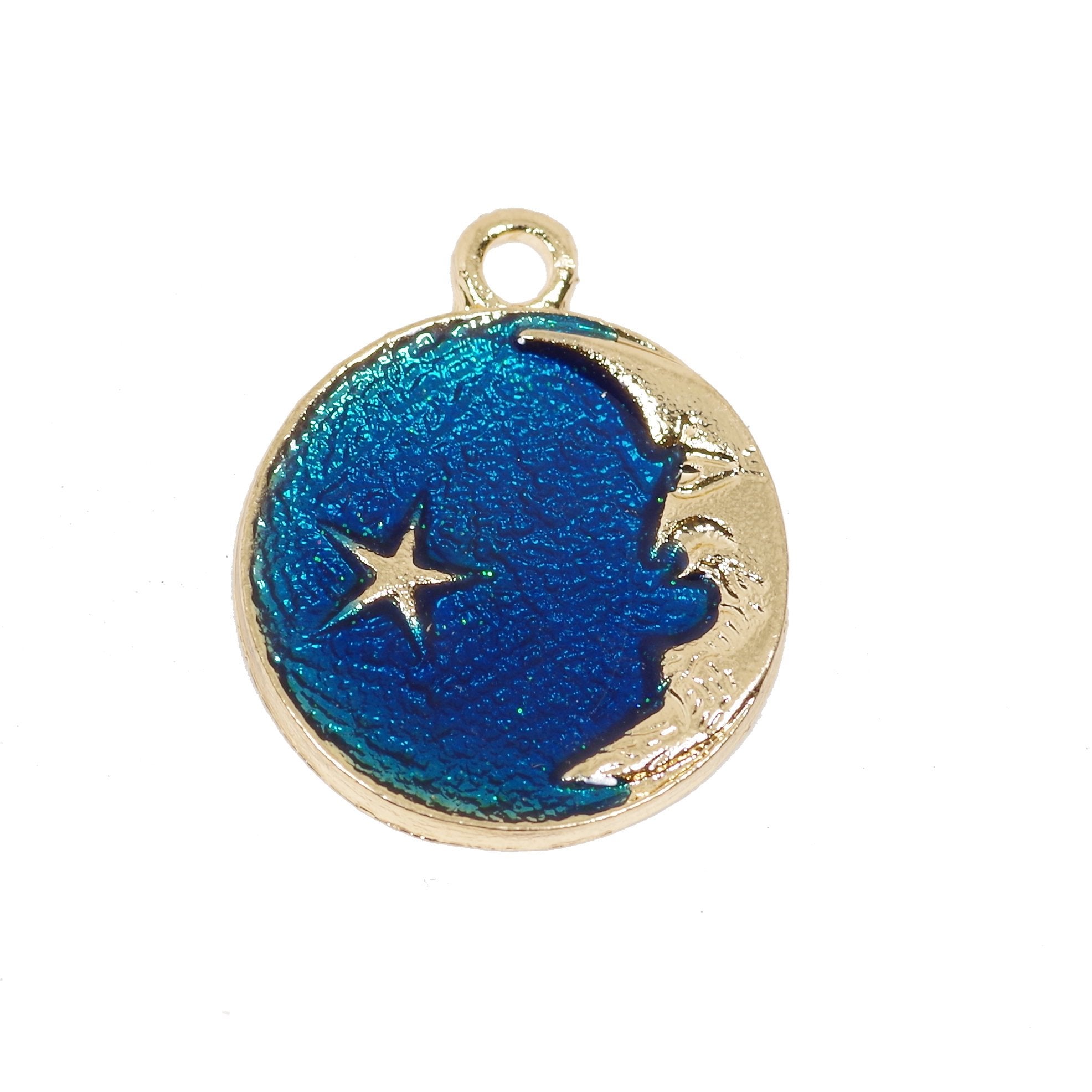 5 Pcs Blue Moon and Star Enamel Charm Gold Plated Pendant