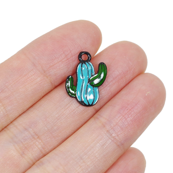 10 Pcs Tiny Cactus Enamel Charm Craft Supplies