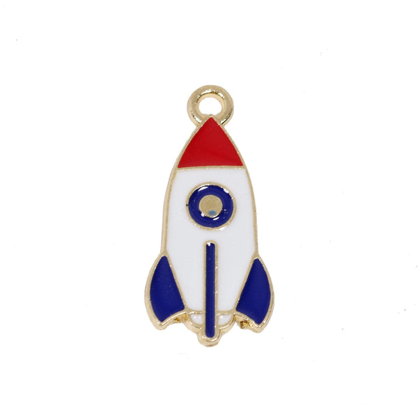 4 Pcs Rocket Enamel Charm Craft Supplies Gold Plated Pendant