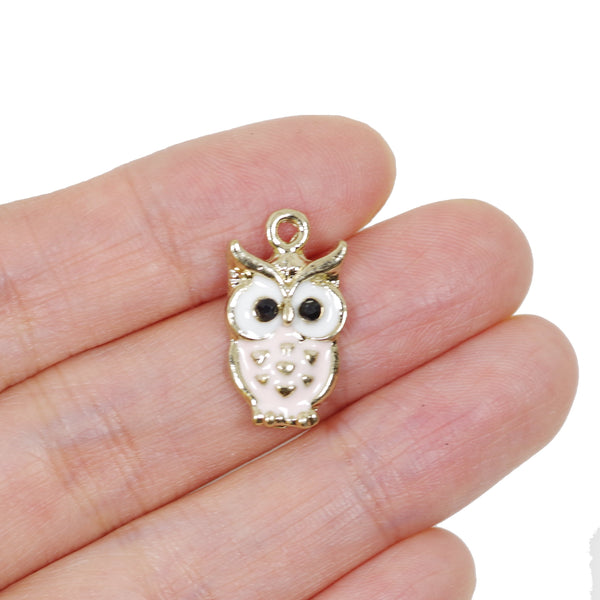 4 Pcs Owl Enamel Charm Craft Supplies Gold Plated Pendant