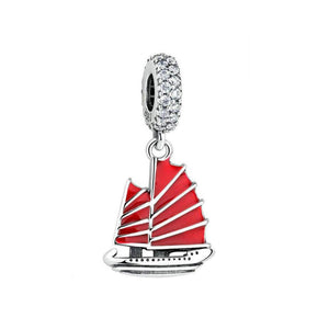 Red Sailboat Pandora Charm 925 Sterling Sliver Spacer Bead Fits Pandora Bracelet