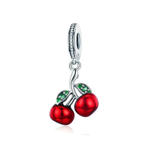 925 Sterling Silver Cherry Charm Bead Fits Pandora Charm Bracelet Pendant