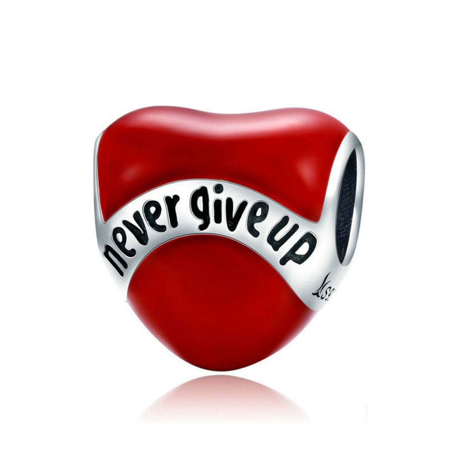 925 Sterling Silver Never Give Up Charm Bead Fits Pandora Charm Bracelet Pendant