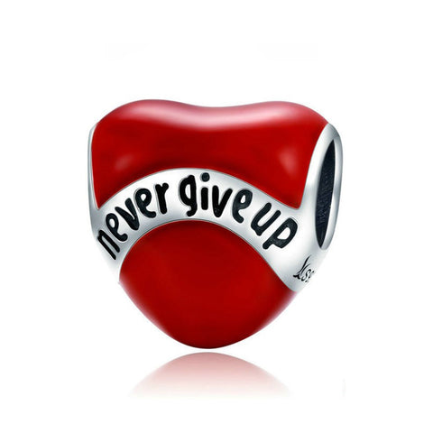 925 Sterling Silver Never Give Up Charm Bead Fits Pandora Charm Bracelet Pendant