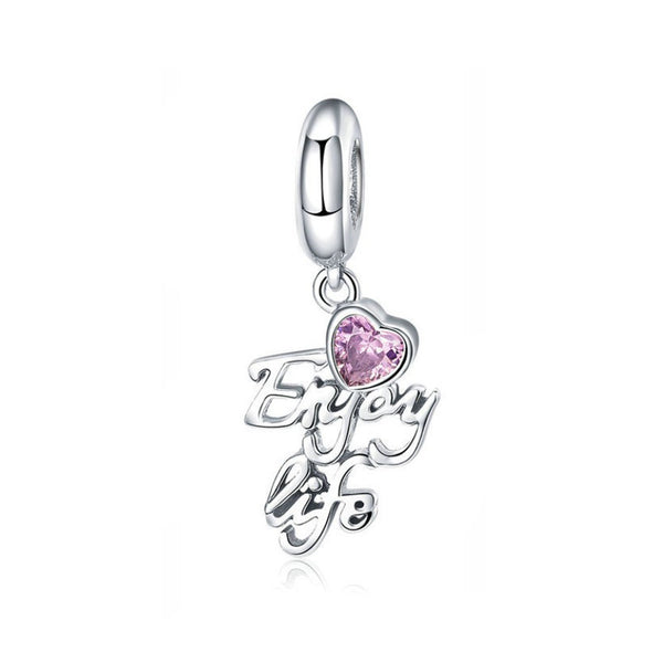 925 Sterling Silver Enjoy Life Charm Bead Fits Pandora Charm Bracelet Pendant