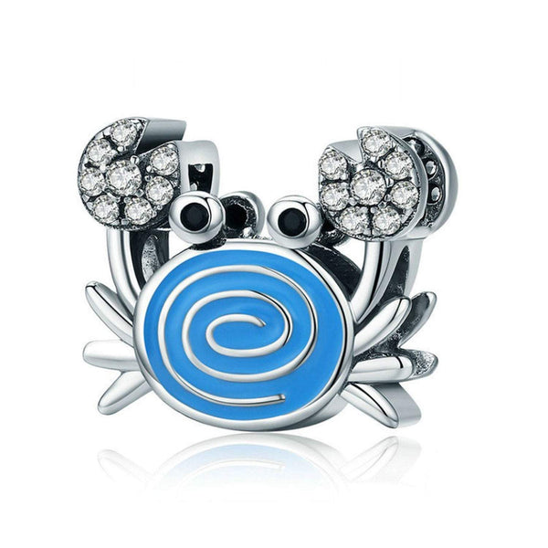 925 Sterling Silver Blue Crab Charm Bead Fits Pandora Charm Bracelet Pendant