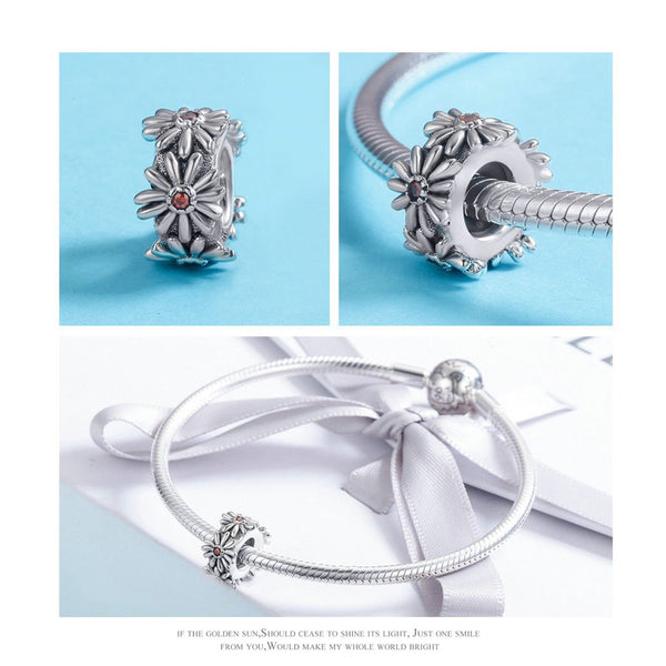 925 Sterling Silver Daisy Flower Charm Bead Fits Pandora Charm Bracelet Pendant