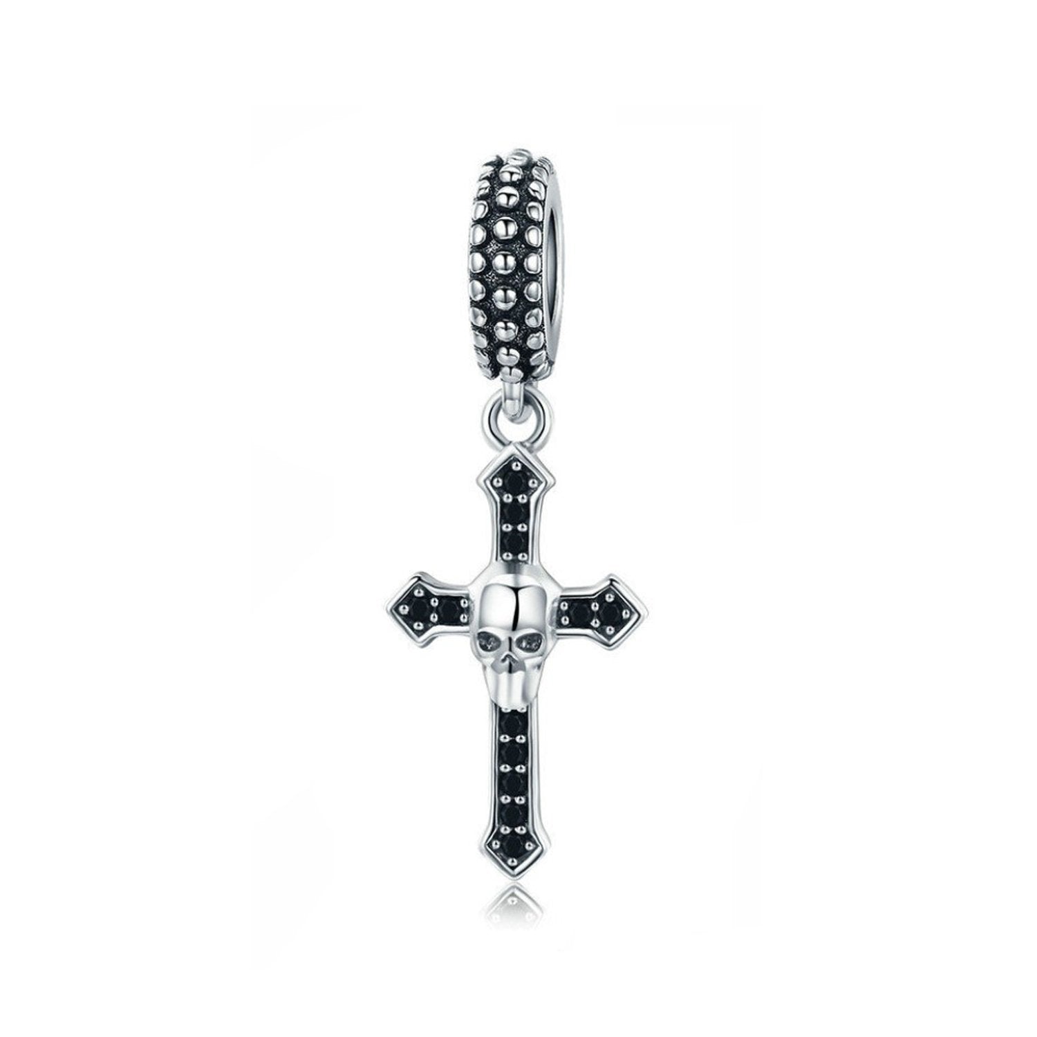 925 Sterling Silver Cross with Skull Charm Bead Fits Pandora Charm Bracelet Pendant