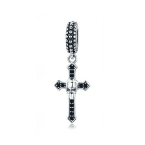 925 Sterling Silver Cross with Skull Charm Bead Fits Pandora Charm Bracelet Pendant