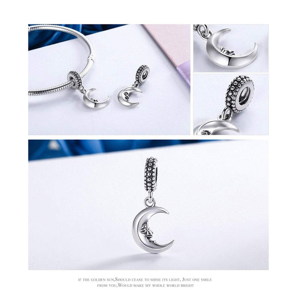 925 Sterling Silver Moon Charm Bead Fits Pandora Charm Bracelet Pendant