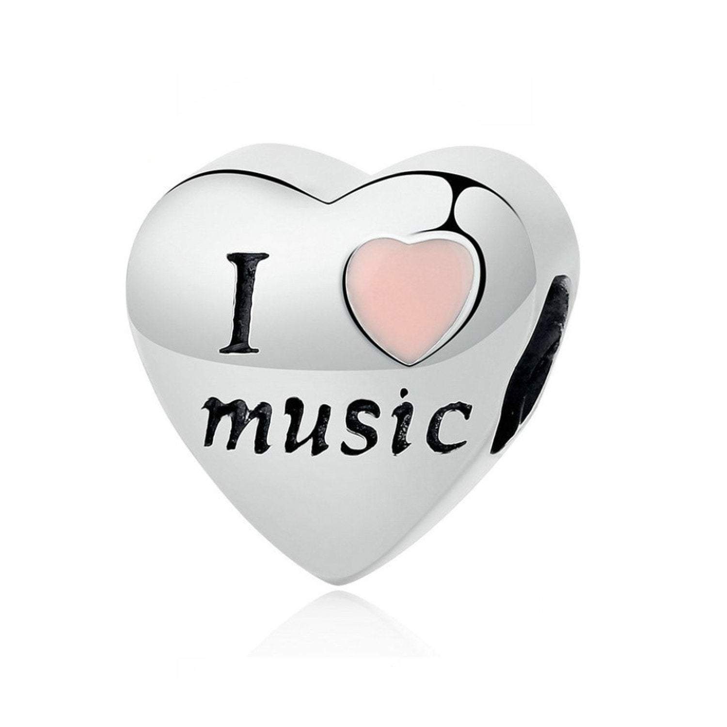 925 Sterling Silver I Love Music Charm Bead Fits Pandora Charm Bracelet Pendant