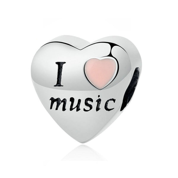 925 Sterling Silver I Love Music Charm Bead Fits Pandora Charm Bracelet Pendant