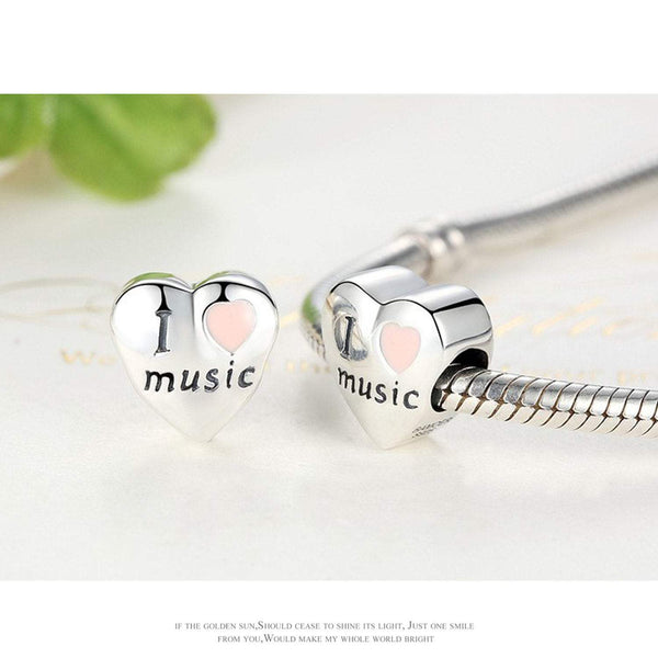 925 Sterling Silver I Love Music Charm Bead Fits Pandora Charm Bracelet Pendant