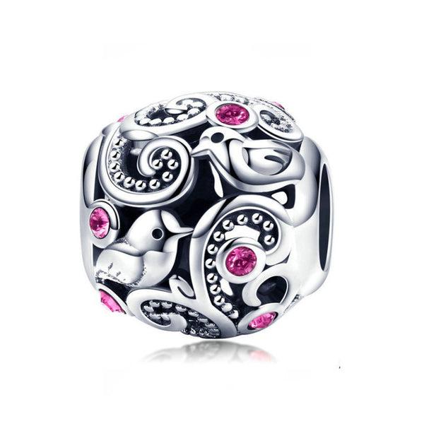 925 Sterling Silver Pink Bird Charm Bead Fits Pandora Charm Bracelet Pendant