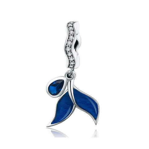 925 Sterling Silver Blue Mermaid Tail Charm Bead Fits Pandora Charm Bracelet Pendant