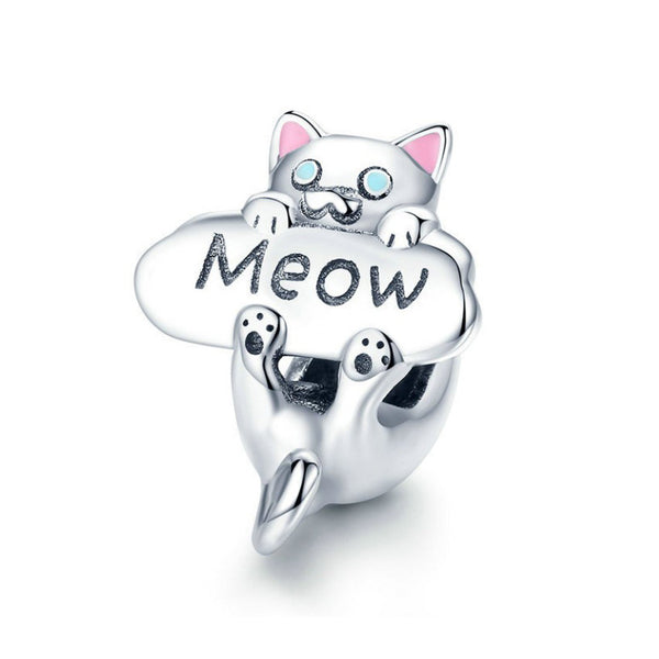 925 Sterling Silver Cat Charm Bead Fits Pandora Charm Bracelet Pendant