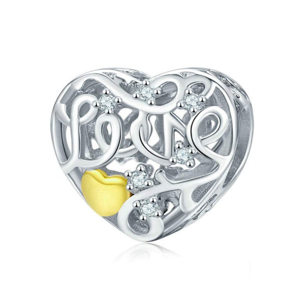 925 Sterling Silver Heart Charm Bead Fits Pandora Charm Bracelet Pendant