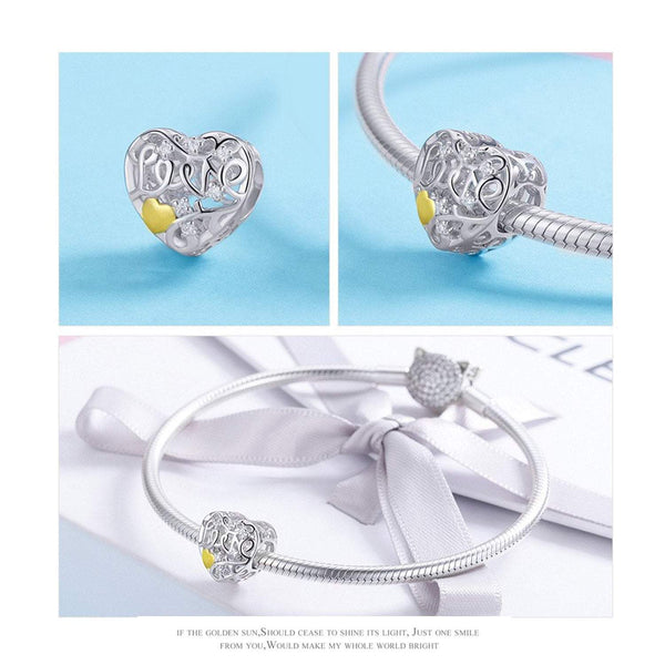925 Sterling Silver Heart Charm Bead Fits Pandora Charm Bracelet Pendant