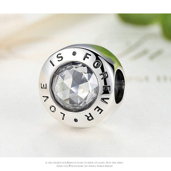 925 Sterling Silver Love Is Forever Charm Bead Fits Pandora Charm Bracelet Pendant