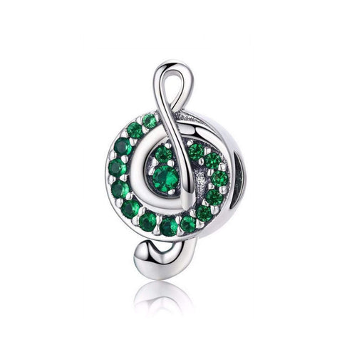 925 Sterling Silver Green Music Charm Bead Fits Pandora Charm Bracelet Pendant