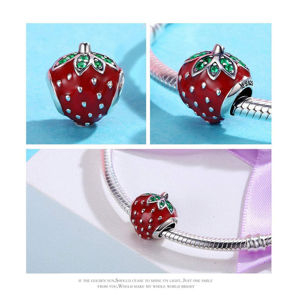 925 Sterling Silver Strawberry Charm Bead Fits Pandora Charm Bracelet Pendant