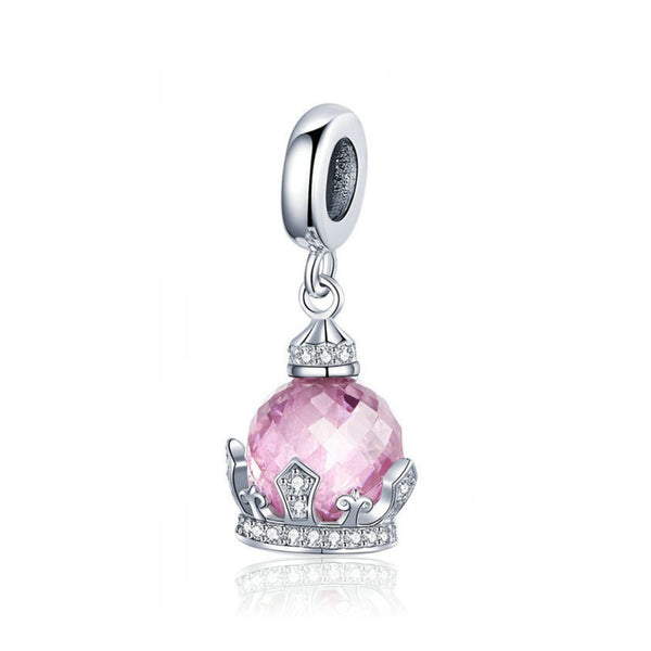 925 Sterling Silver Pink Crown Charm Bead Fits Pandora Charm Bracelet Pendant