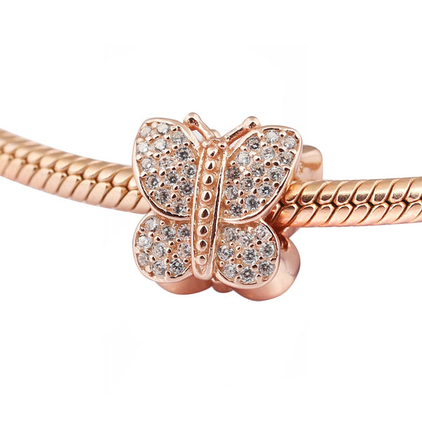 Rose Gold Butterfly Pandora Charm 925 Sterling Sliver Spacer Bead Fits Pandora Bracelet Rose Gold and Silver