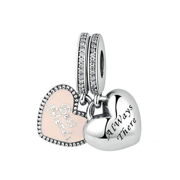 925 Sterling Silver Best Friend Always There Charm Bead Fits Pandora Charm Bracelet Pendant