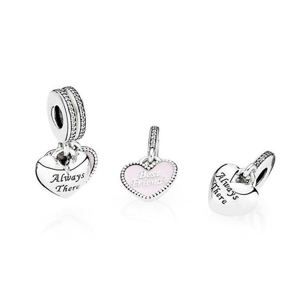 925 Sterling Silver Best Friend Always There Charm Bead Fits Pandora Charm Bracelet Pendant