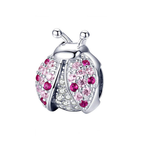 925 Sterling Silver Pink Ladybug Charm Bead Fits Pandora Charm Bracelet Pendant