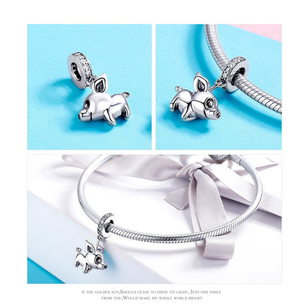 925 Sterling Silver Pig Charm Bead Fits Pandora Charm Bracelet Pendant