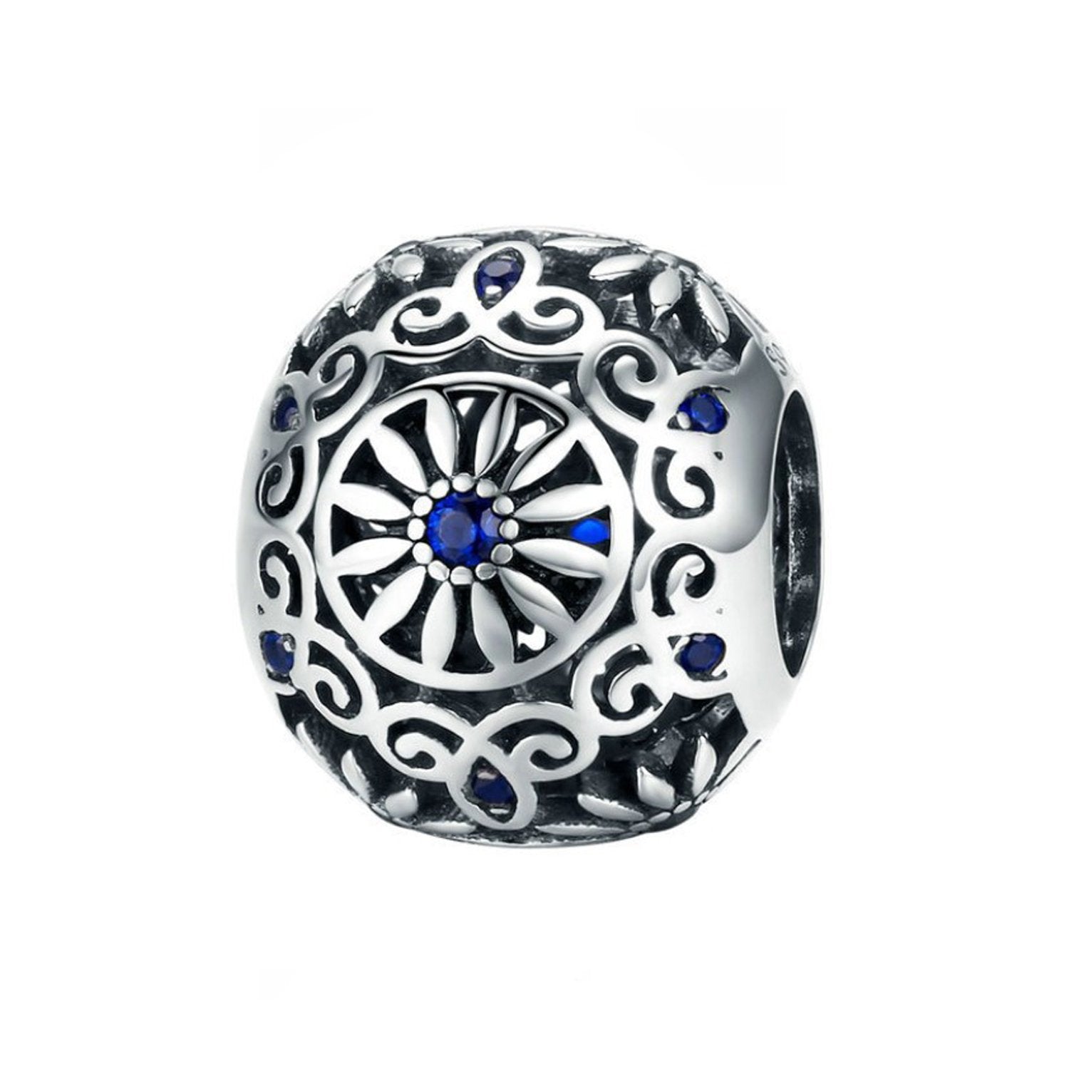 925 Sterling Silver Blue Daisy Flower Charm Bead Fits Pandora Charm Bracelet Pendant