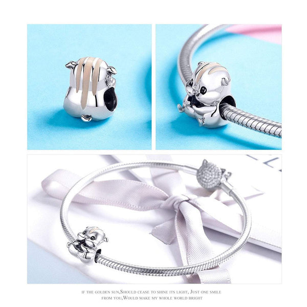 925 Sterling Silver Hamster Charm Bead Fits Pandora Charm Bracelet Pendant