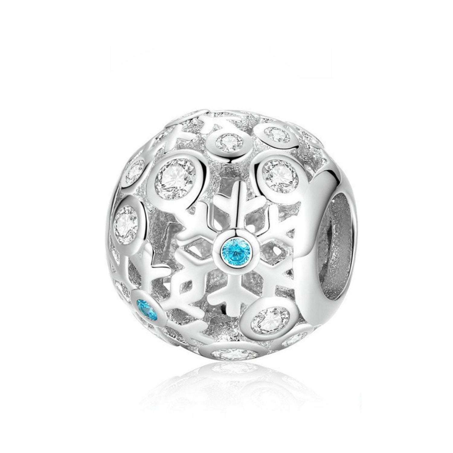 925 Sterling Silver Snowflake Charm Bead Fits Pandora Charm Bracelet Pendant