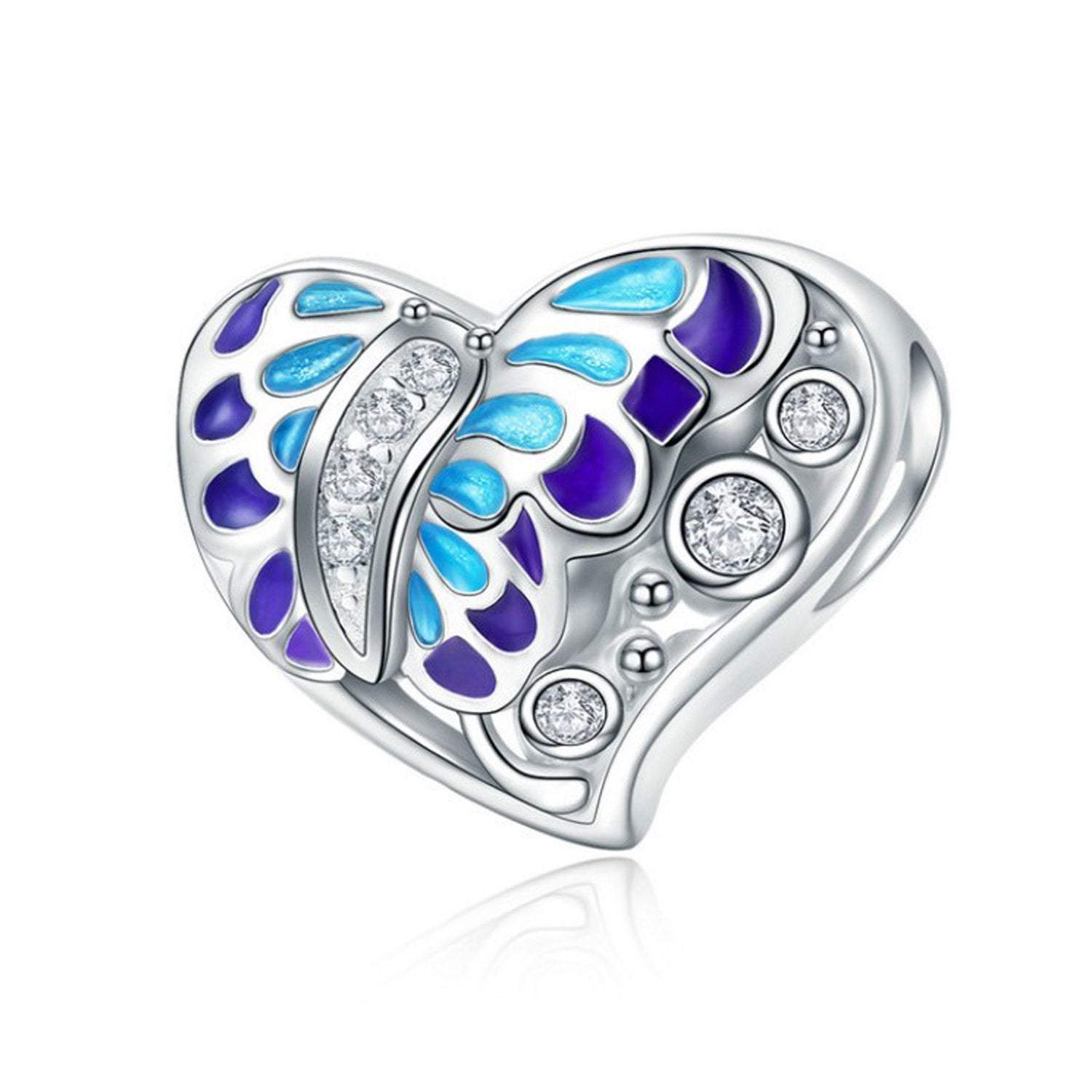 925 Sterling Silver Butterfly Heart Bead Fits Pandora Charm Bracelet Pendant