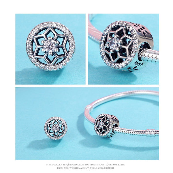 925 Sterling Silver Snowflake Charm Bead Fits Pandora Charm Bracelet Pendant