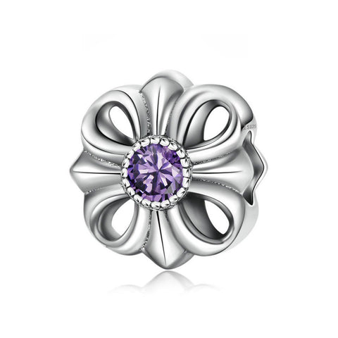 925 Sterling Silver Purple Flower Charm Bead Fits Pandora Charm Bracelet Pendant