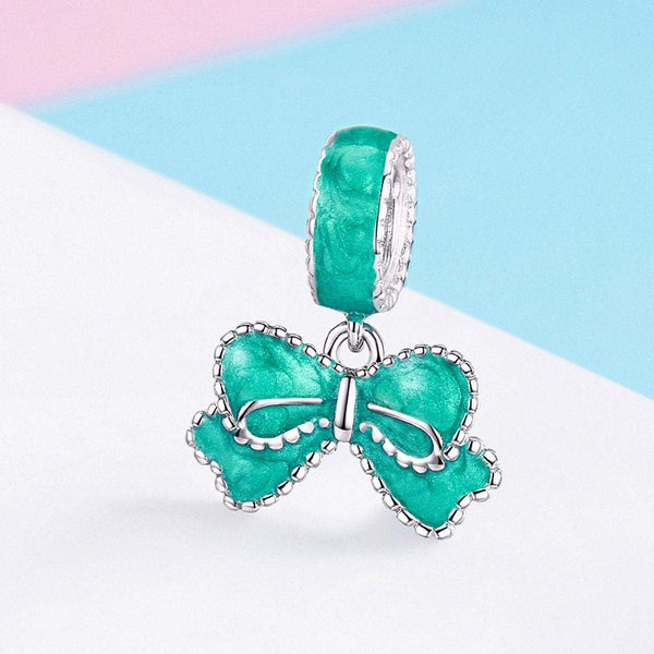 925 Sterling Silver Green Bow Charm Bead Fits Pandora Charm Bracelet Pendant