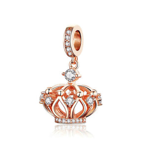 925 Sterling Silver Rose Gold Crown Charm Bead Fits Pandora Charm Bracelet Pendant